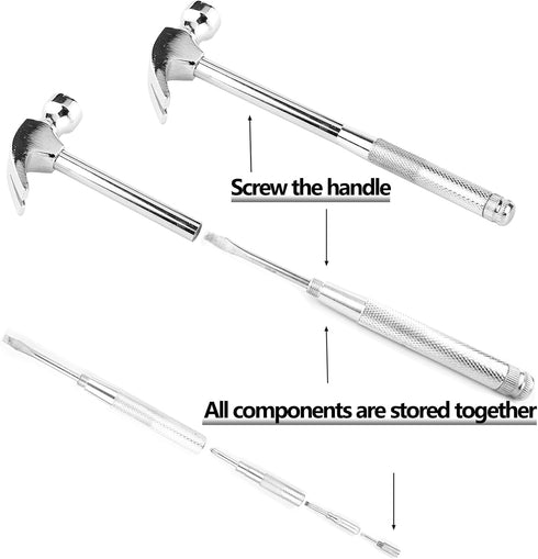 6-in-1 Metal Multifunction Hammer & Screwdriver Tool Set with Cross & Flat Screwdriver for Opening Walnuts