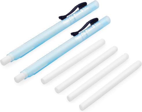 Pentel Clic Stick Eraser Rubber Holder, Blue Barrel + 2 Clic White Eraser Refills