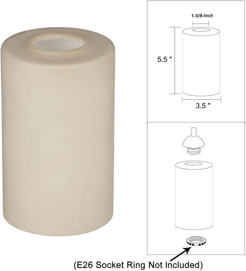 2 Pack 1-5/8-Inch G0032 Vintage Style Glass Shade, Cylinder Light Fixture Replacement Globe or Cover with Fitter