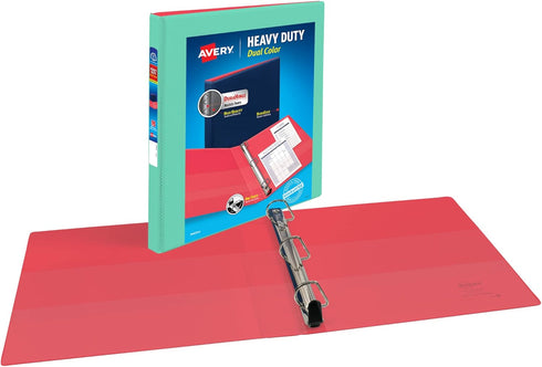 Avery Heavy-Duty Dual Color 3 Ring Binder, 1/2 Inch Slant Rings, Mint/Coral View Binder (17881) by AVERY