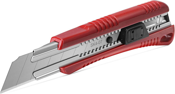 HAUTMEC 25mm Heavy-Duty Utility Knife, Snap-off Box Cutter with 3 Sharp Blades, Auto-lock Mechanism, HT0080-KN