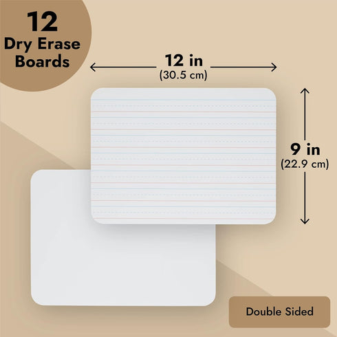 Juvale 12 Pack Double Sided Small Dry Erase White Boards with Lines, Whiteboards for Students and Classroom Supplies