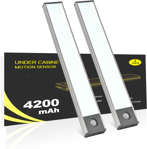 FLAMWILD Under Cabinet Lighting, 4200mAh Rechargeable Motion Sensor Light Indoor, 240lm Wireless Under