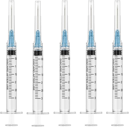 30 Pack 3ml Disposable Syringe with 23Ga 1.0 Inch Needle, Luer Lock Lab Supplies