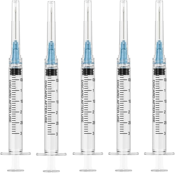 30 Pack 3ml Disposable Syringe with 23Ga 1.0 Inch Needle, Luer Lock Lab Supplies