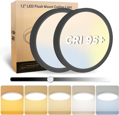 2Pack 12 Inch LED Flush Mount Ceiling Light, 25W, 3000LM, CRI 95+,