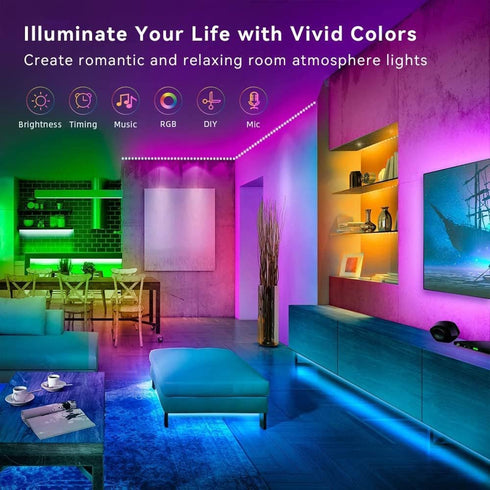 Lcutml 100FT 40 100FT) Smart LED Strip Lights , RGB Strip Lights Sync to Music with Key Remote Controller LED Lights