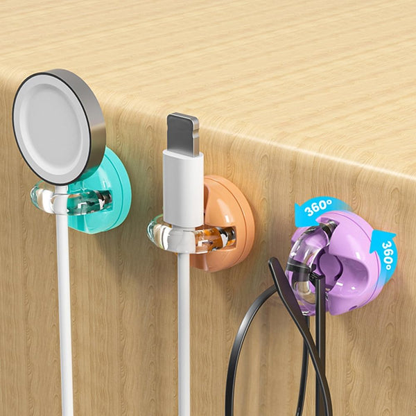 HaoCria Cable Clips-Rotatable Desk Cord Holder for Nightstand-3Pack Cord Organizer Cable Management Clips