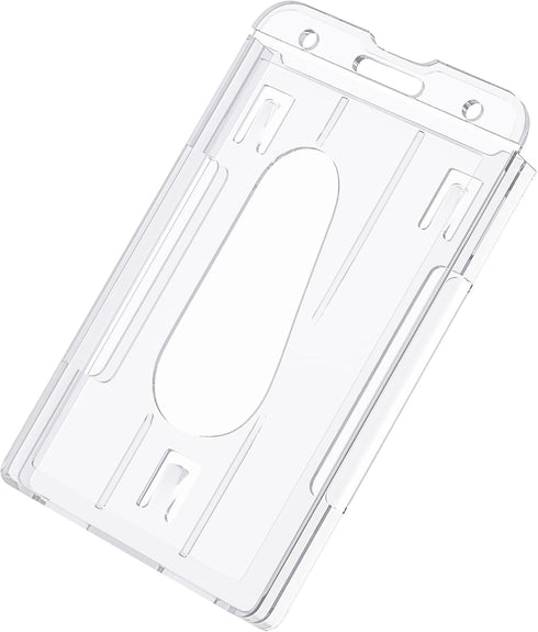Pawfly 2 Pack Vertical 2-Card Badge Holder, Hard Transparent PC Case Protector for Office School IDs and Credit Cards