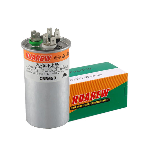 30/5 uF 30+5 MFD ±6% 370V/440V CBB65B AC Capacitor, Dual Run Round Replacement for AC Unit Fan Motor