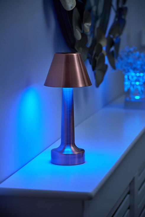 Dimmable Auraglow Copper Aluminium Rechargeable Remote-Controlled Colour Changing LED Table Lamp - Perfect for Bedside