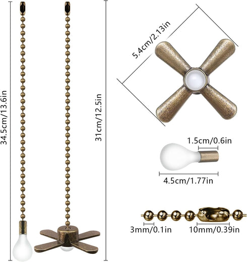 heynsgu 2Pack 3mm 14in, Bulb Bronze Ceiling Fan Pull Chains, Diameter Beaded Decorative Light Pull Chain Pendant