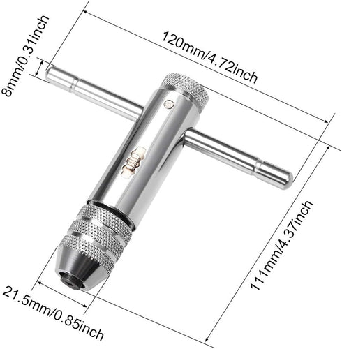 uxcell Adjustable Ratchet Tap Wrench T-Handle, for Metric M5-M12 Thread Taps, 111mm Body