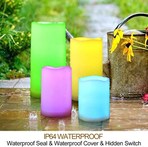Set 4 IP64 3x4 3x5 3x6 3x7 of Multicolor LED Pillar Candles Outdoor Waterproof - Color Changing Pillar Candles Battery