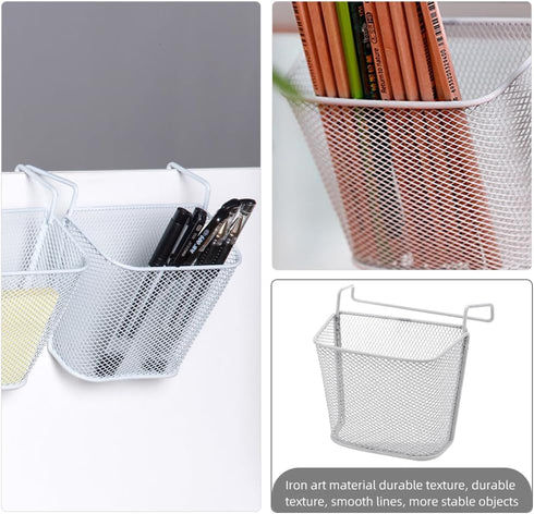 VILLCASE Dormitory Bedside Shelf Storage Baskets, Side Desk Organizer, Metal Hanging Desk Mesh Organizer with Hook Rack