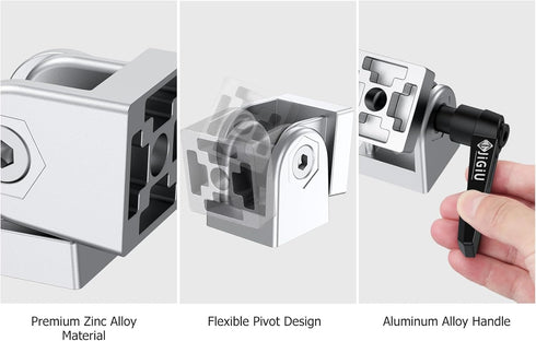 JiGiU 2 Pcs Die-Cast Zinc Alloy Pivot Joint for 3030 Series Aluminium Profile Extrusion, 180° Adjustable Brackets