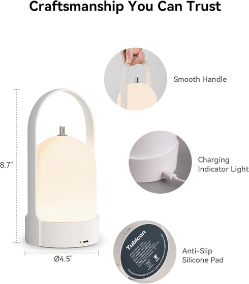 4000mAh 4-Level Dimmable Tubicen Rechargeable Table Lamp Portable Battery Operated Lamp Camping Lantern Touch Cordless