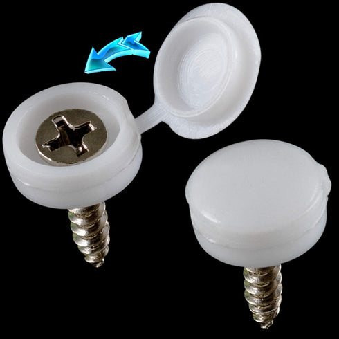 PAGOW 50 Pcs White Plastic Hinged Screw Cover Caps, Fold Snap Washer Flip Tops for Protection