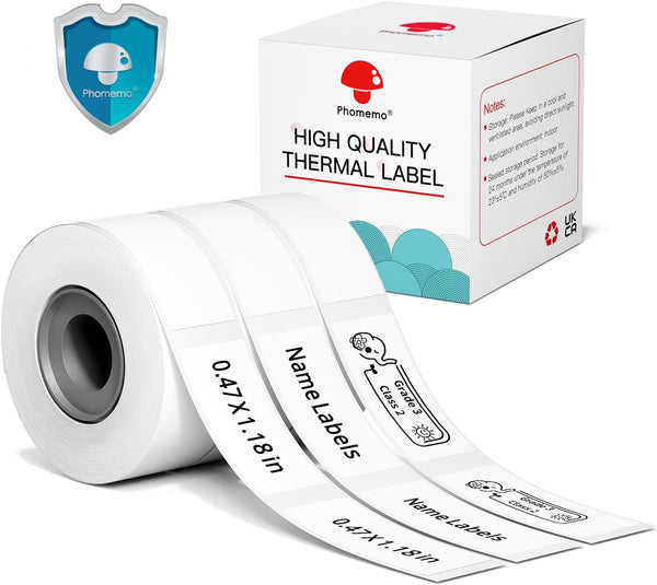 Phomemo D30 Labels Paper Refill, 3/8" x 1 1/8" (12mm x 30mm) 210 Labels/Roll Thermal Self-Adhesive Label Paper