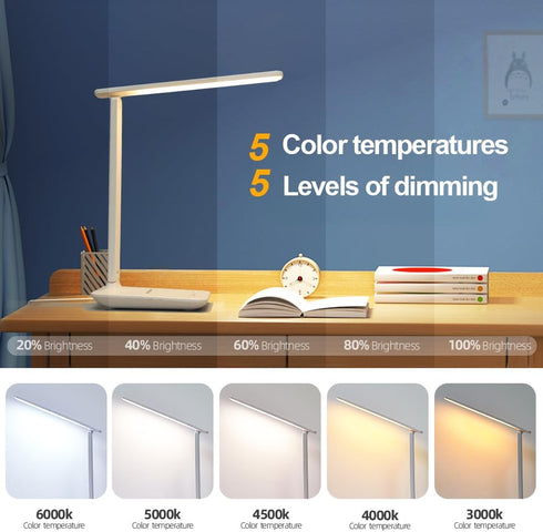 Dimmable 5 LED Desk Lamp for Home Office, USB Charging Port, Table Lamp, Foldable Table lamp, Touch Control, Lighting