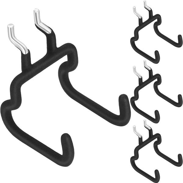 4 Pieces Pegboard Hooks, Double Power Tool Black Utility Hook for Pegboard Organization Accessory for Garage Storage