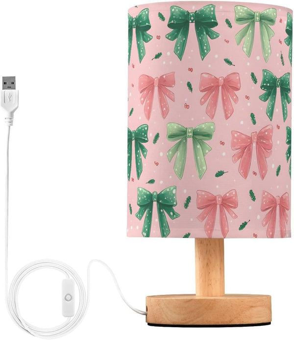 ALAZA Bedside Table Lamp for Bedroom Pink Green Bow Nightstand LED Light