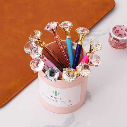 Diamond Pens, Fun Fancy Crystal Diamond Pen for Women, Bling Metal Pens, Black Ink, 12 Count (Mixed Colors)