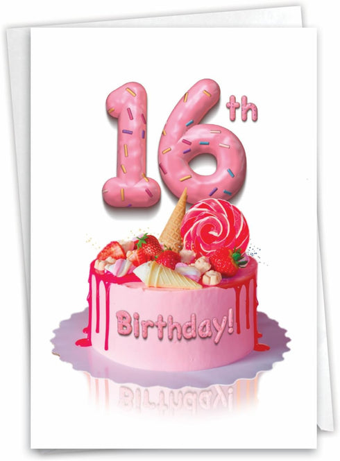 The Best Card Company - 16th Happy Birthday Greeting Card, Milestone Birthday Celebration, 16 Years Old