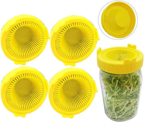 4Pcs GLOGLOW Nan Sprouting Lids, Plastic, Easy Drainage, Fits Jars, Ideal for Growing Broccoli Alfalfa Mung Lentil
