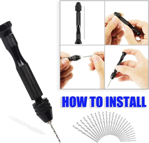 Pin Vise Hand Drill with 20 PCS Micro Twist Drill Bits Set, Manual Drill Bits for Jewelry Making and Hobby