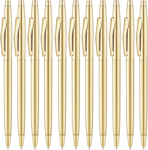 Unibene 12 Pack Slim Gold Ballpoint Pens, Black Ink 1 mm, Nice Gift for Business Office Students Teachers Wedding