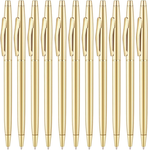 Unibene 12 Pack Slim Gold Ballpoint Pens, Black Ink 1 mm, Nice Gift for Business Office Students Teachers Wedding