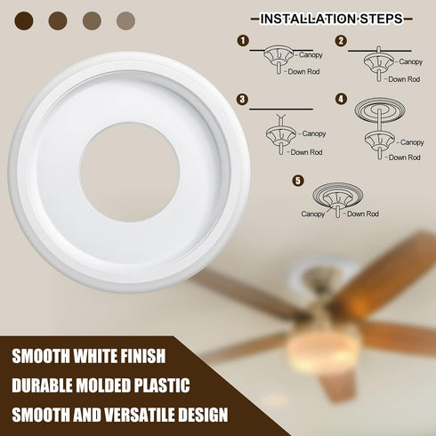 4 9.8" 4" Moukeren Pieces Ceiling Medallion Molded PU Ceiling Fan Medallions for Light Fixtures OD x ID Smooth White