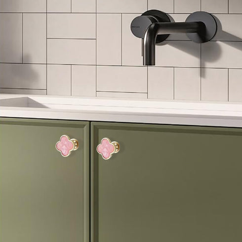 6 pcs Pink Clover Knobs, Four-Leaf Clover Handles for Cabinet, Dresser, Drawer Pulls, Door Knobs