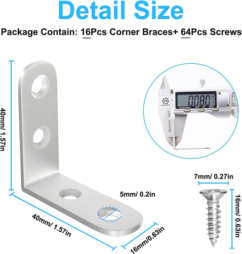 16Pcs 1.57x1.57 Inch 90 64 Blingstar L Bracket Stainless Steel Corner Brace Right Angle Bracket Joint Degree Corner