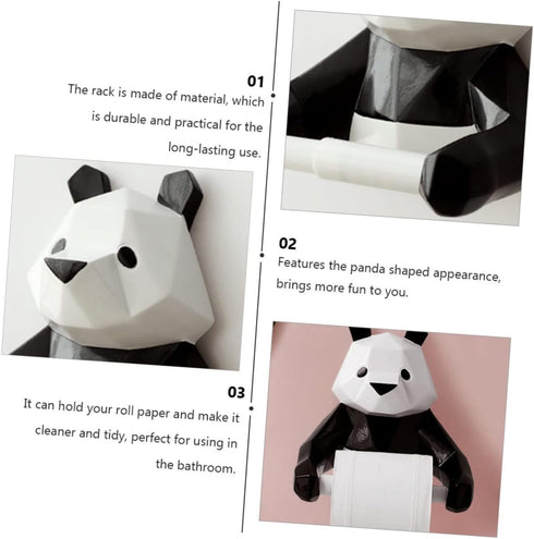 DIYEAH Panda Paper Holder Wall-Mounted No-Drill Design Resin Towel Rack for Bathroom and Kitchen Easy Installation