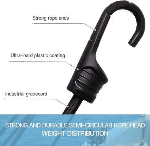 ZHOUBIN 24 Inch Heavy Duty Black Bungee Cords with Hooks, 1 Pcs