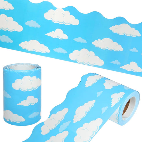 Blue Cloud Bulletin Board Paper Strips, 1Pc Scalloped Borders for Classroom Home Decoration