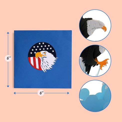 CUTE POPUP 4th of July Cards, 3D Unique Bald Eagle Card, Independence Day Pop Up Card for Family and Friends