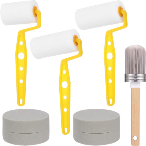 DORMIYA 6PCS Set, 3 1 2 Paint Brush and Roller Includes Oil-Based Sponge Rollers, a Cleaning Brush and Round Sponges