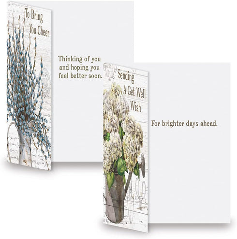 Farmhouse Get Well Greeting Cards - Set of 8 (4 Designs), Large 5" x 7", Sympathy Cards with Envelopes