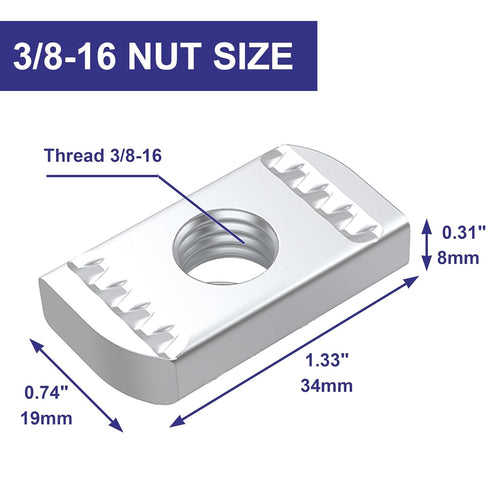 Jayseon 40 Pcs 3/8"-16 Strut Channel Nuts, Thickened Carbon Steel Strut Nuts for Channel Struts, Dacromet Finish