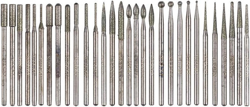 Yakamoz 30Pcs Titanium-Coated Diamond Burrs Set, 2.35mm Shank Rotary File Burs for Grinding Polishing Jewelry Glass