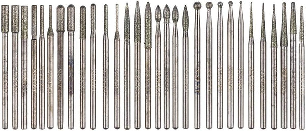 Yakamoz 30Pcs Titanium-Coated Diamond Burrs Set, 2.35mm Shank Rotary File Burs for Grinding Polishing Jewelry Glass