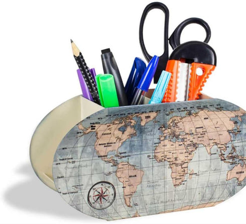 GEGUTON Pen Holder with World Map Design, Fun Desk Organizers and Decoration Items for Office Supplies