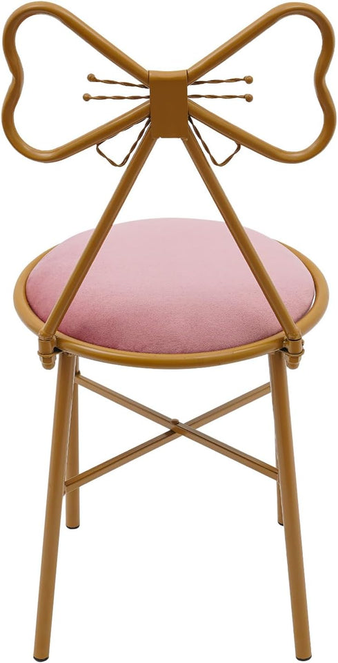 Pyroarle Pink Butterfly Backrest Vanity Chair, Modern Stool, Butterfly-Shaped Vanity Dining Makeup Chair, Light Pink