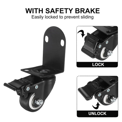 1.5" 2 PATIKIL Side Mount Casters with Brake Pcs L-Shaped Plate Swivel Wheel Bearing Rolling Caster for Furniture