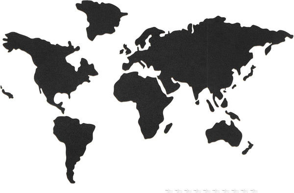 Navaris Cork Board World Map, Self-Adhesive Corkboard for Wall, 18 Cork Pieces and 10 Pins, Black