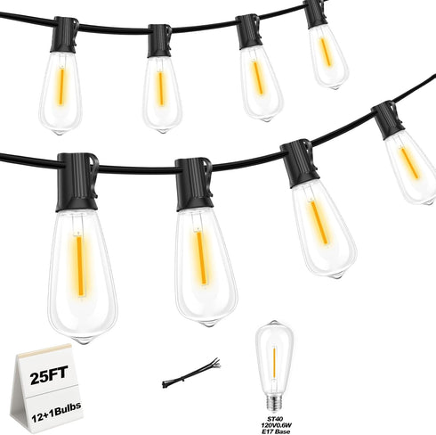 Adirxon 25 FT Outdoor String Lights with 13 Shatterproof Waterproof LED Edison Bulbs