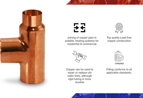 Everflow Supplies CCRT1002 Reducing Tee Fitting, 1 X 1/2 X 1" C X C X C with Solder Cups